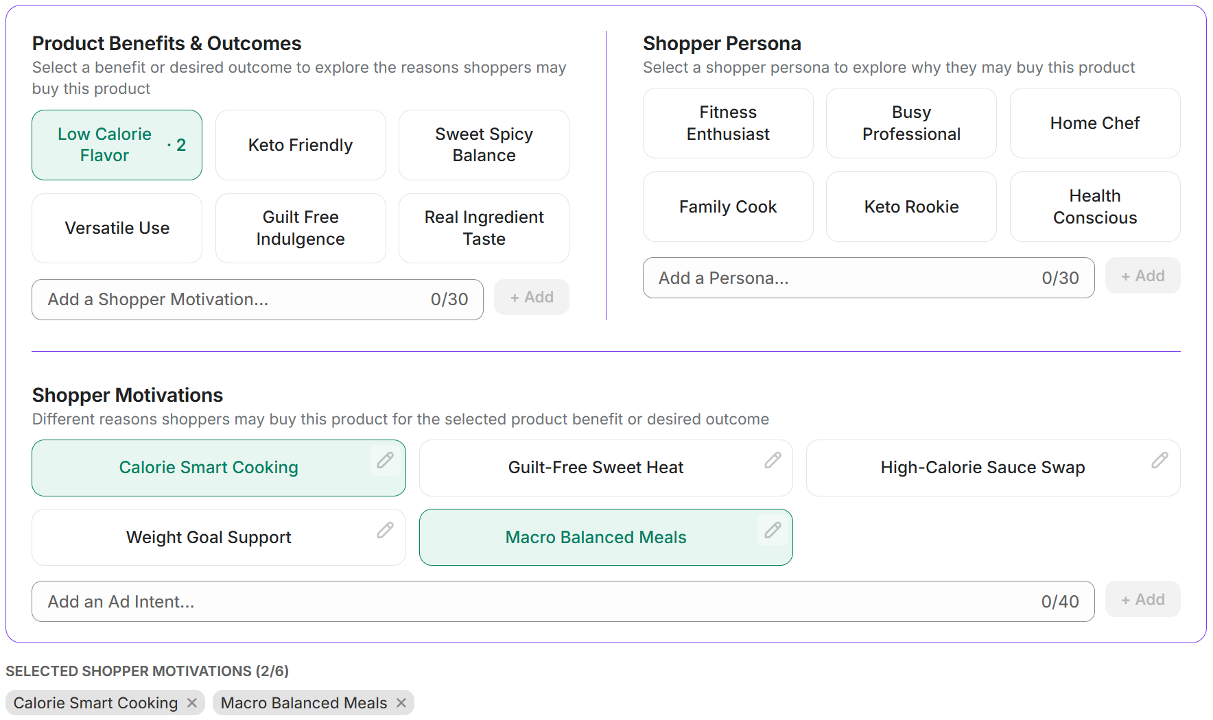 Shopper motivations and intent versions generating